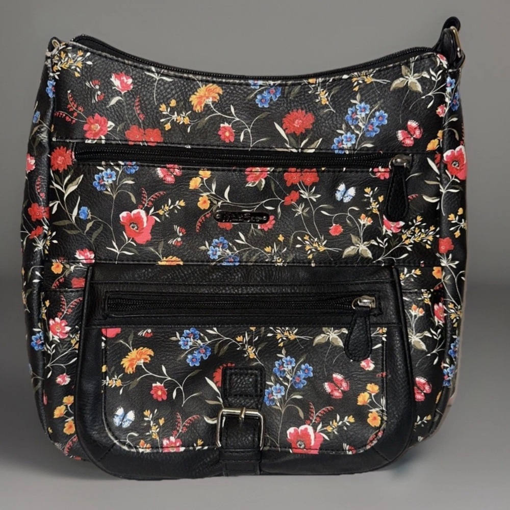 Multi Sac Multi Compartment Handbag Lg Crossbody Tote Black Floral Shoulder Bag